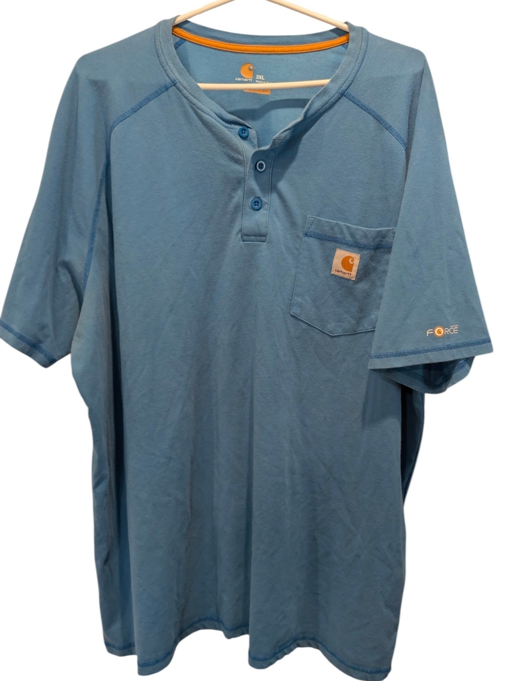 Carhartt Force Men's Slate Blue Short-Sleeve Henley Pocket Tee Size 2xl